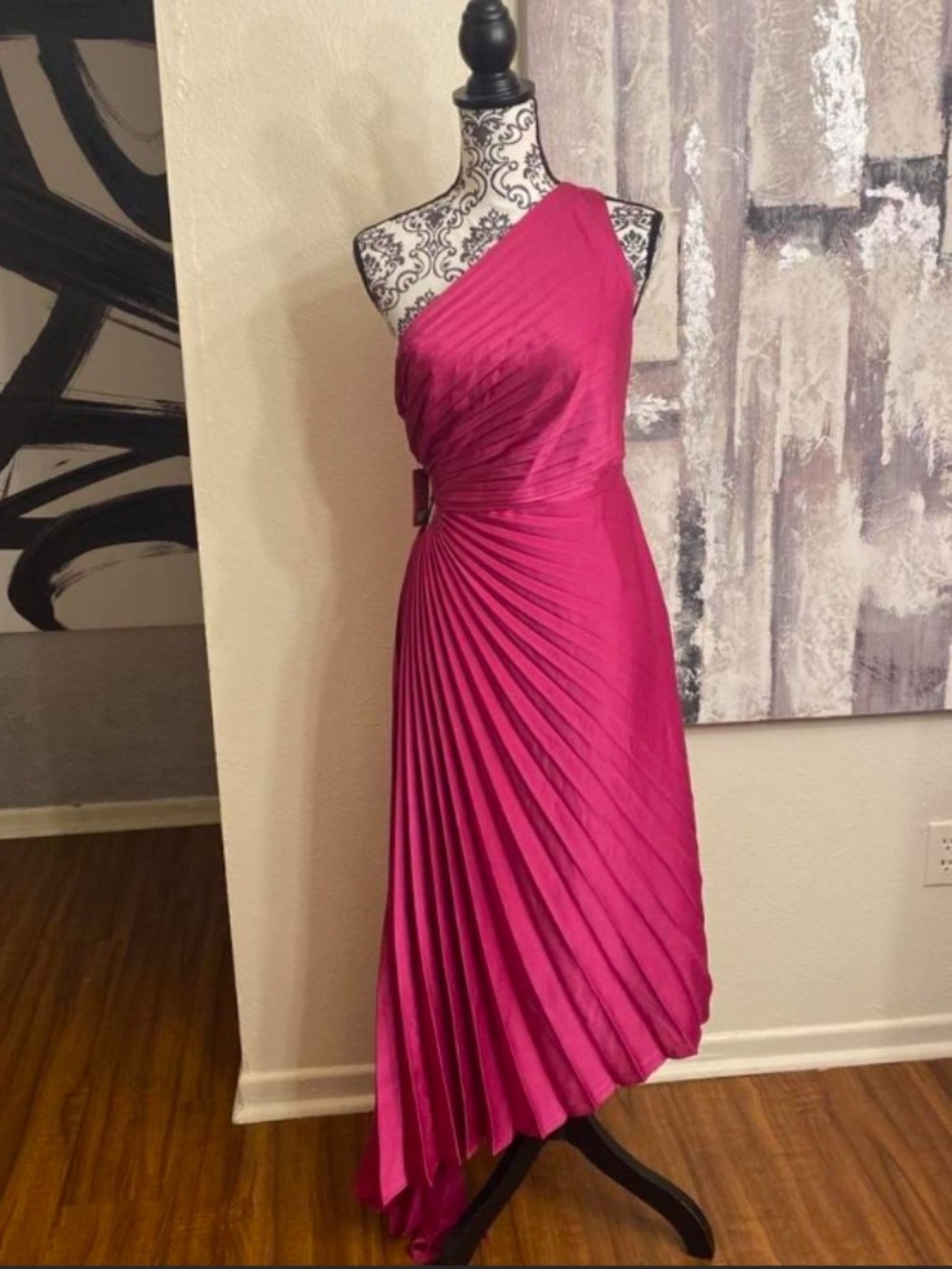 New Ladies Pink Pleated Dress